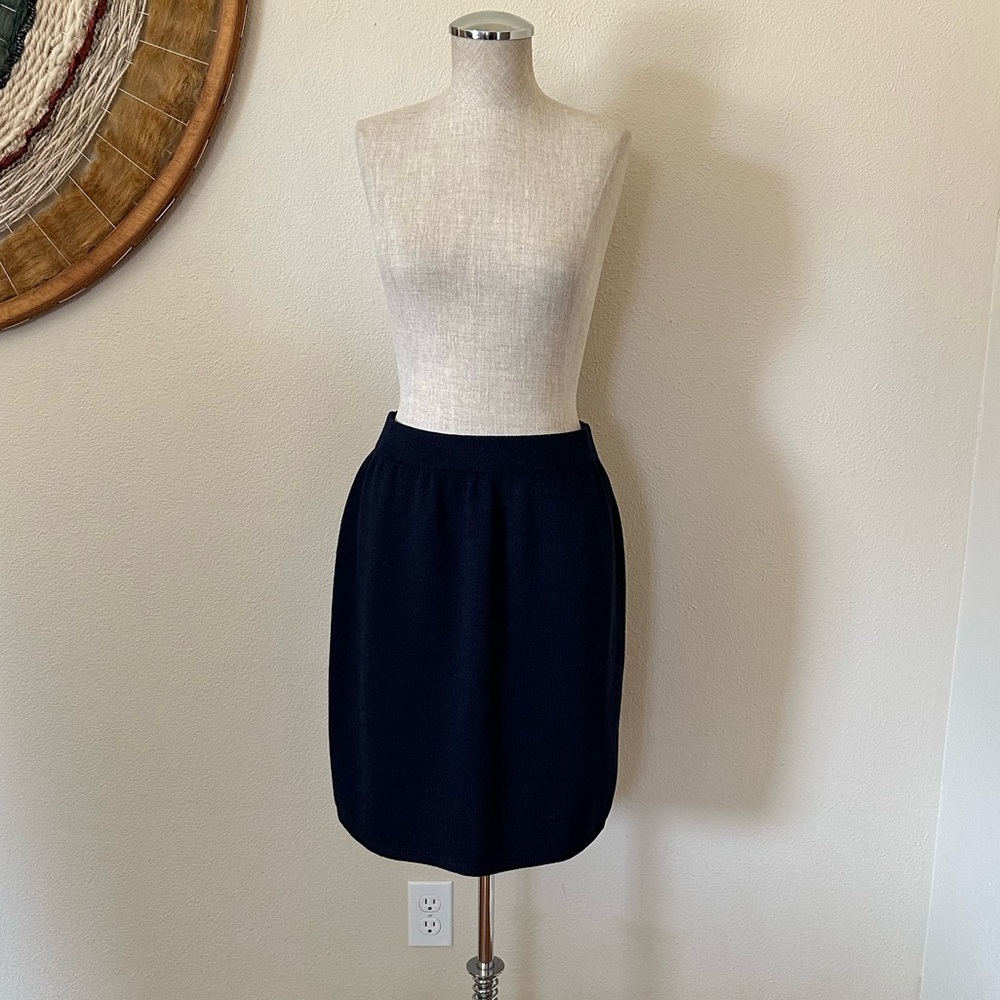 ST John Marie Gray Navy Pencil Skirt Knitted Classic Designer Women's 8